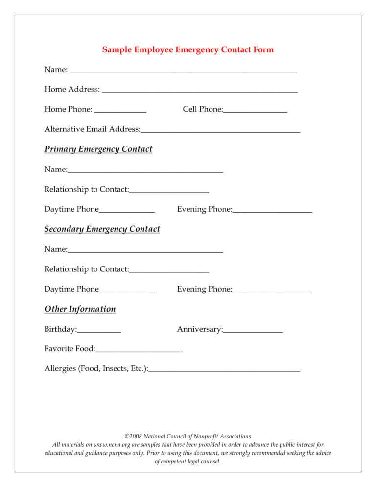 Emergency Contact Card Template Template maexproit com