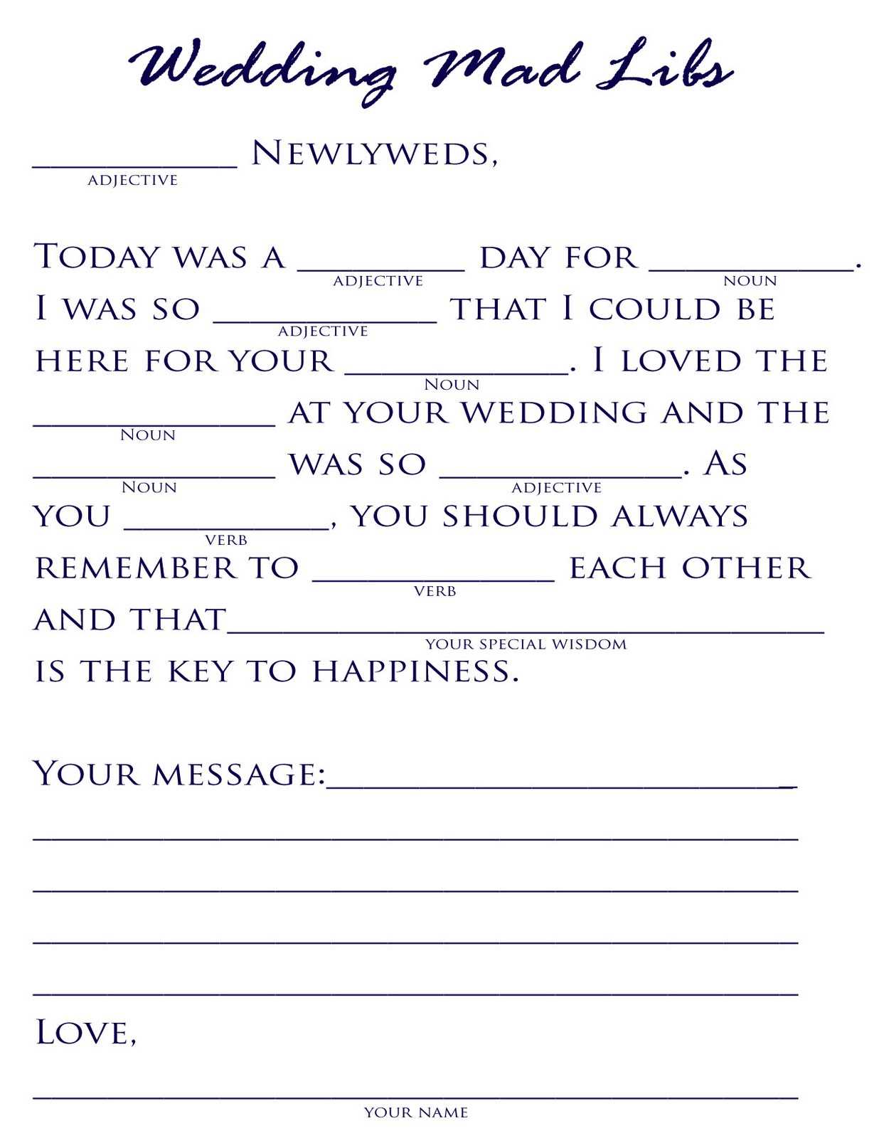 18 Fun Wedding Mad Libs | Kittybabylove Throughout Marriage Advice Cards Templates
