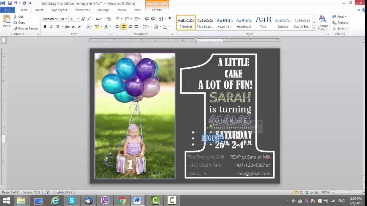 1St Birthday Invitation Template For Ms Word Pertaining To Birthday Card Publisher Template