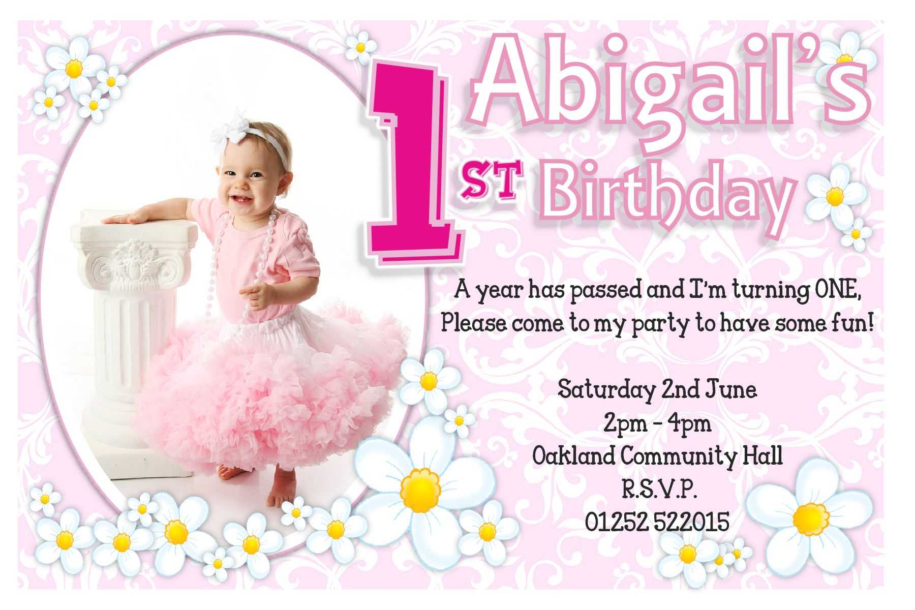 1St Birthday Invitations Girl Free Template : 1St Birthday With Regard To First Birthday Invitation Card Template