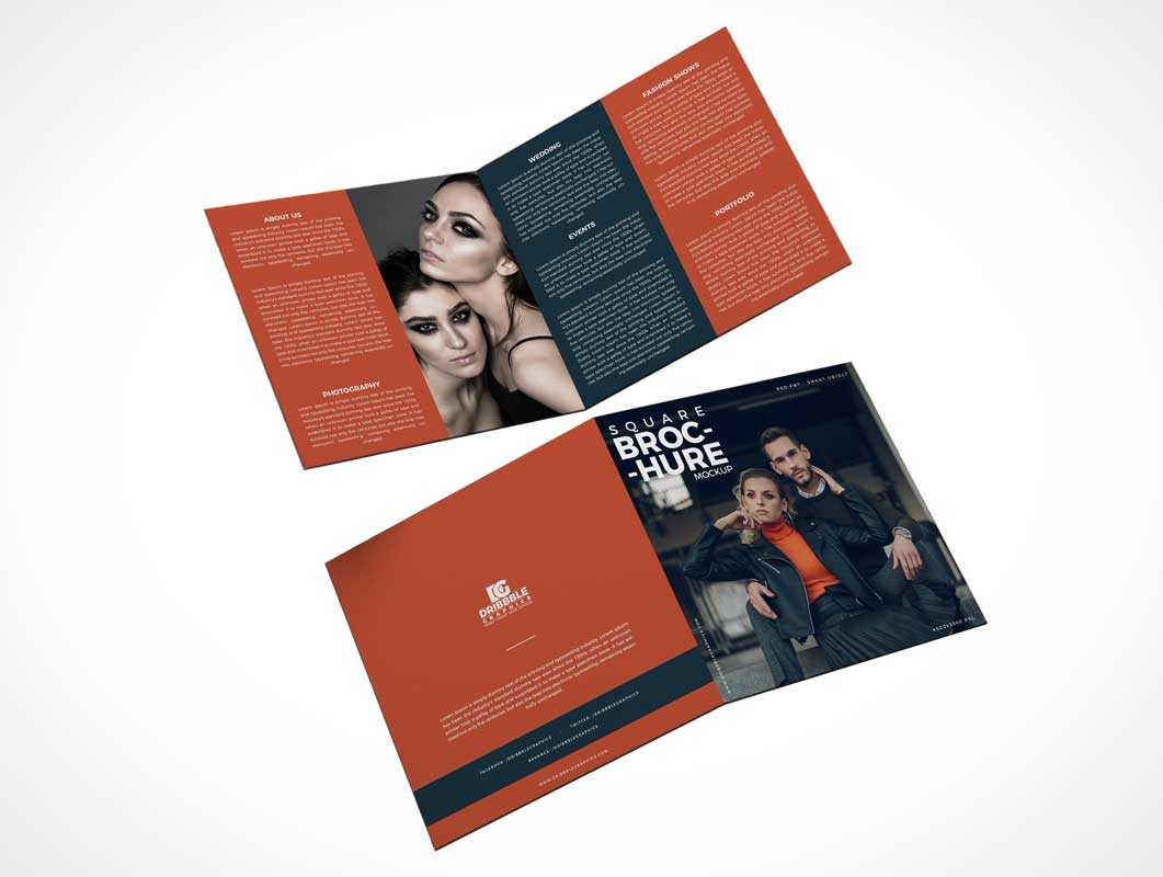 2 Panel Square Bi Fold Brochure Front & Back Psd Mockup Regarding 2 Fold Brochure Template Free