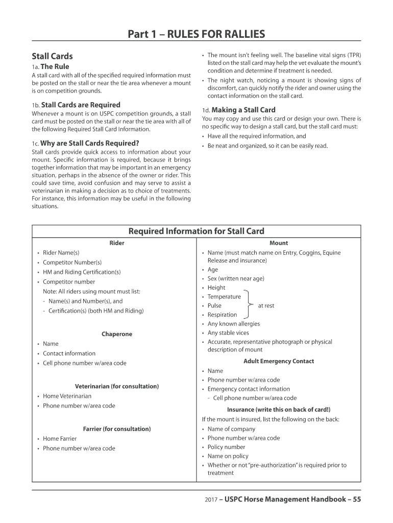 2017 2020 Form Uspc Stall Card Fill Online, Printable Throughout Horse Stall Card Template