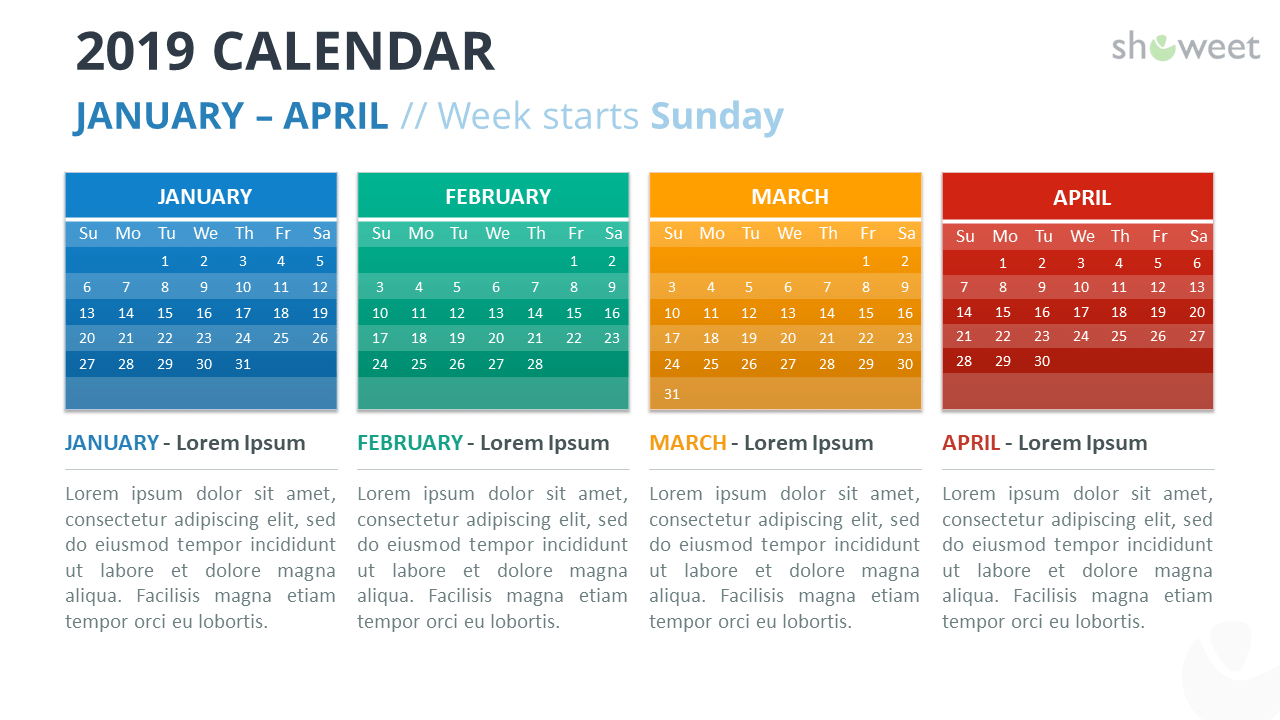 2019 Calendar Powerpoint Templates For Microsoft Powerpoint Calendar Template