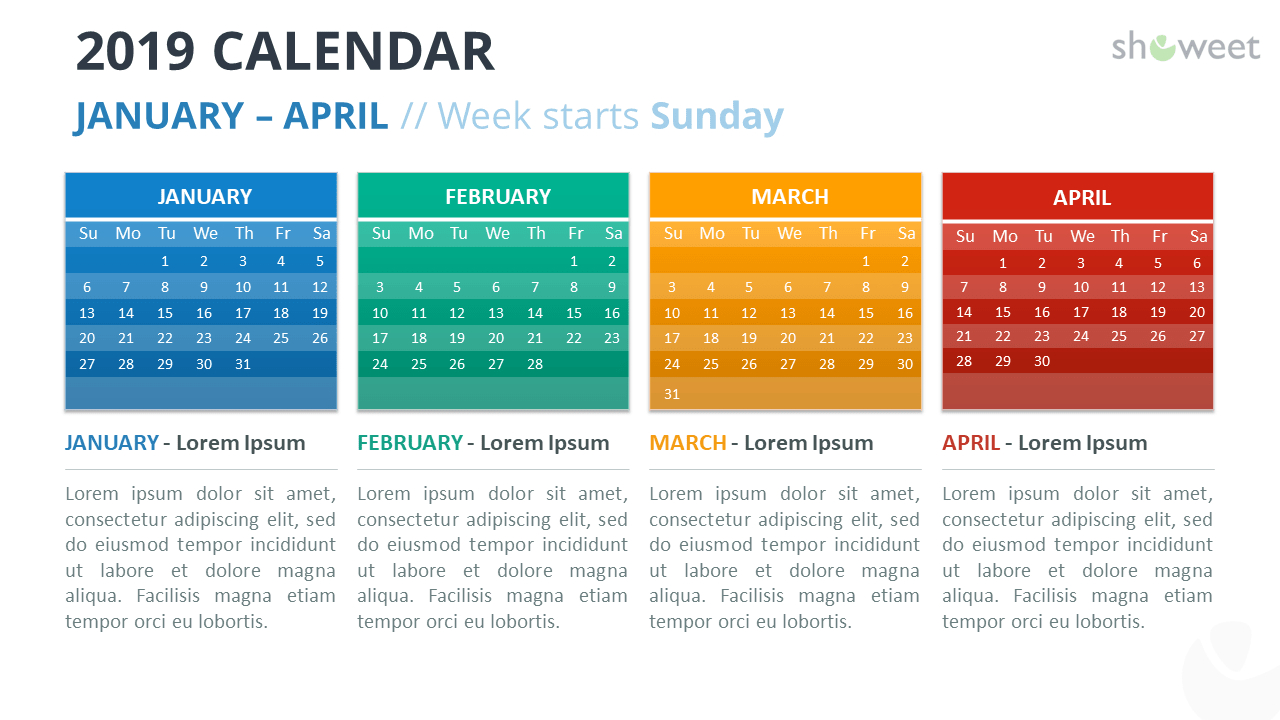 2019 Calendar Powerpoint Templates For Microsoft Powerpoint Calendar