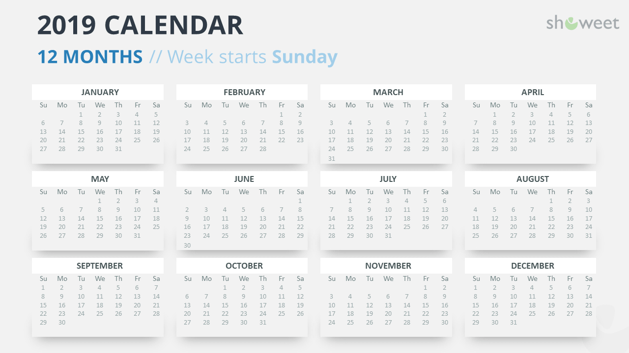 2019 Calendar Powerpoint Templates For Microsoft Powerpoint Calendar Template