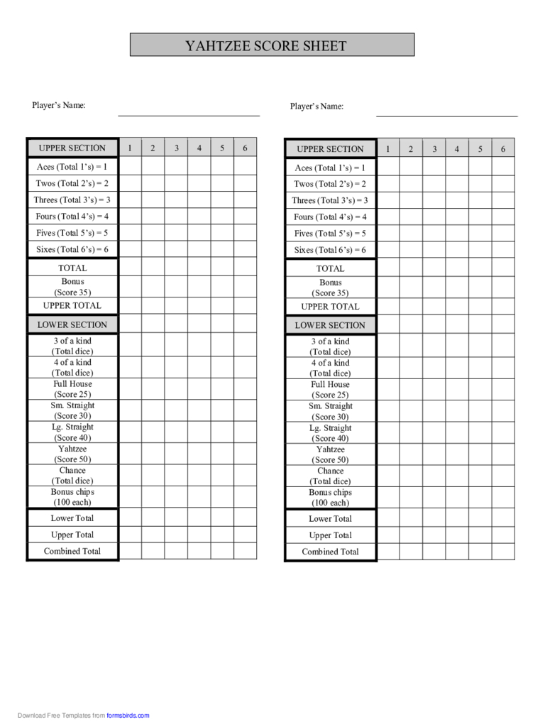 2020 Yahtzee Score Sheet – Fillable, Printable Pdf & Forms Regarding Bridge Score Card Template