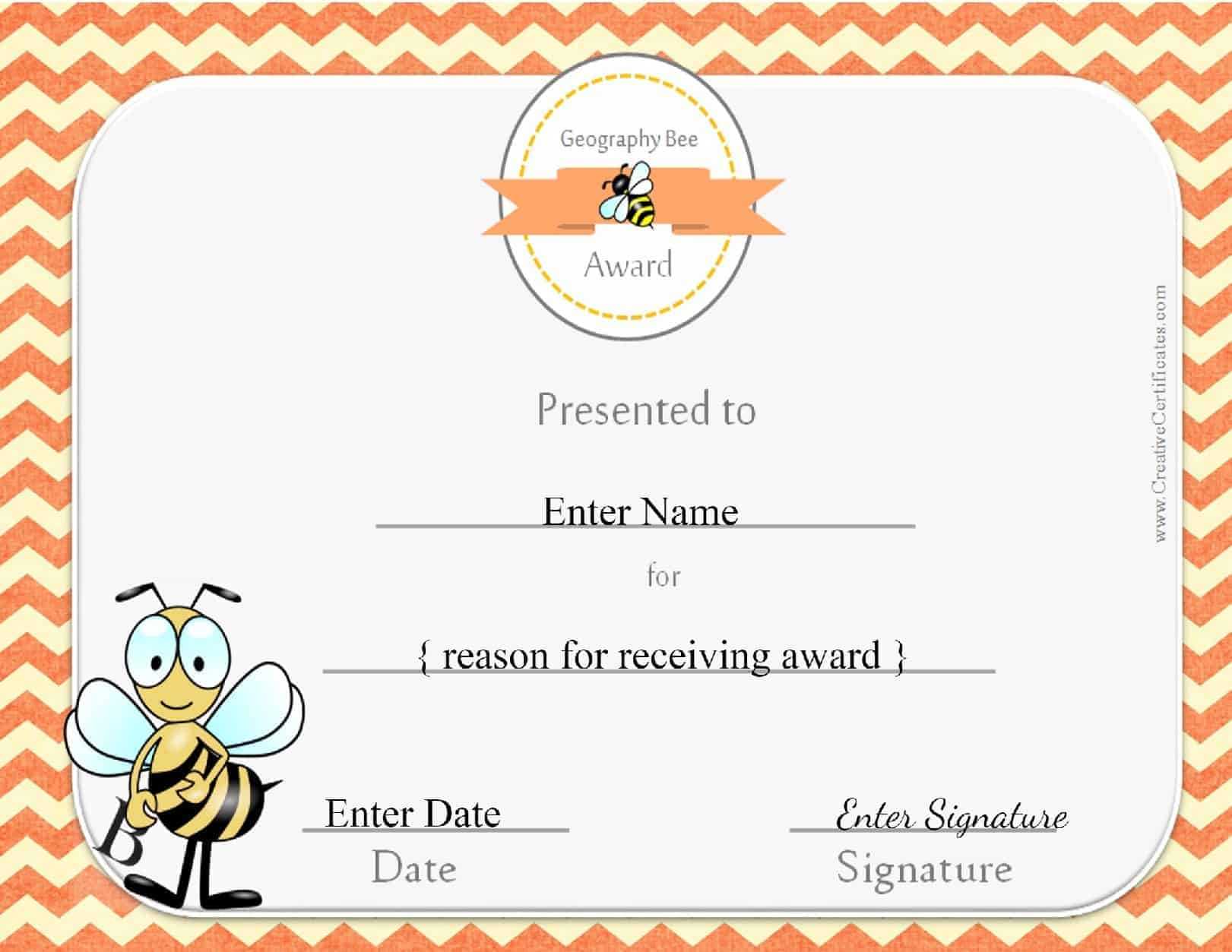 28+ [ Bee Certificate Template ] | Geography Bee Awards With Regard To Spelling Bee Award Certificate Template
