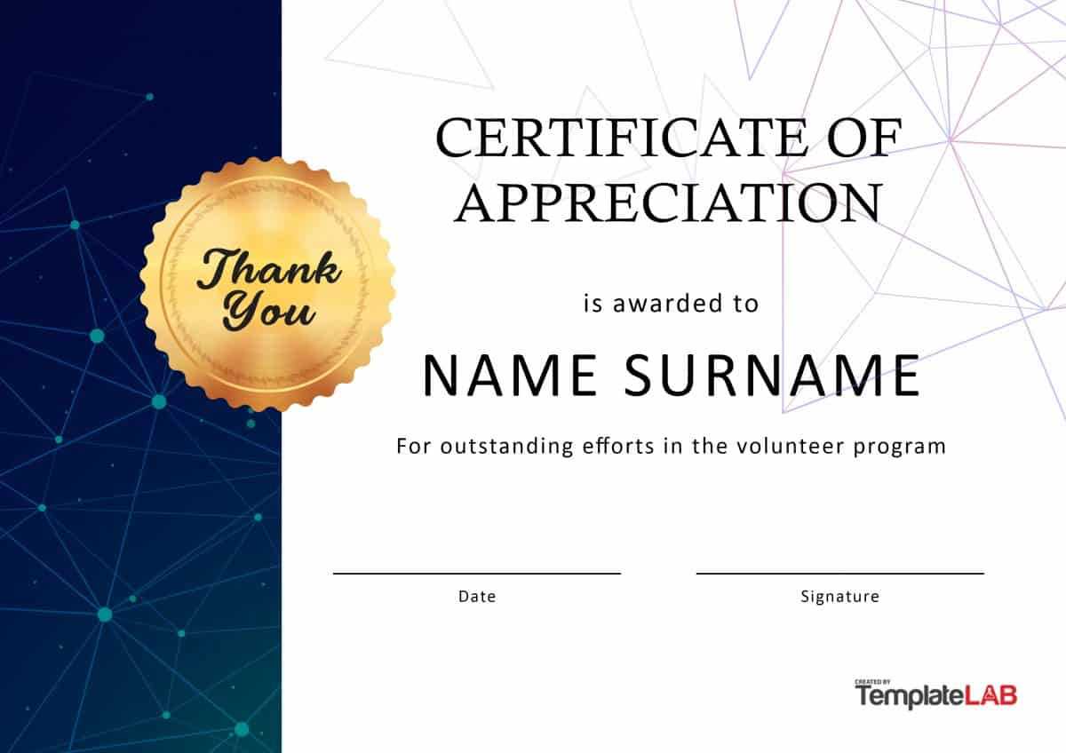 30 Free Certificate Of Appreciation Templates And Letters In Volunteer Award Certificate Template
