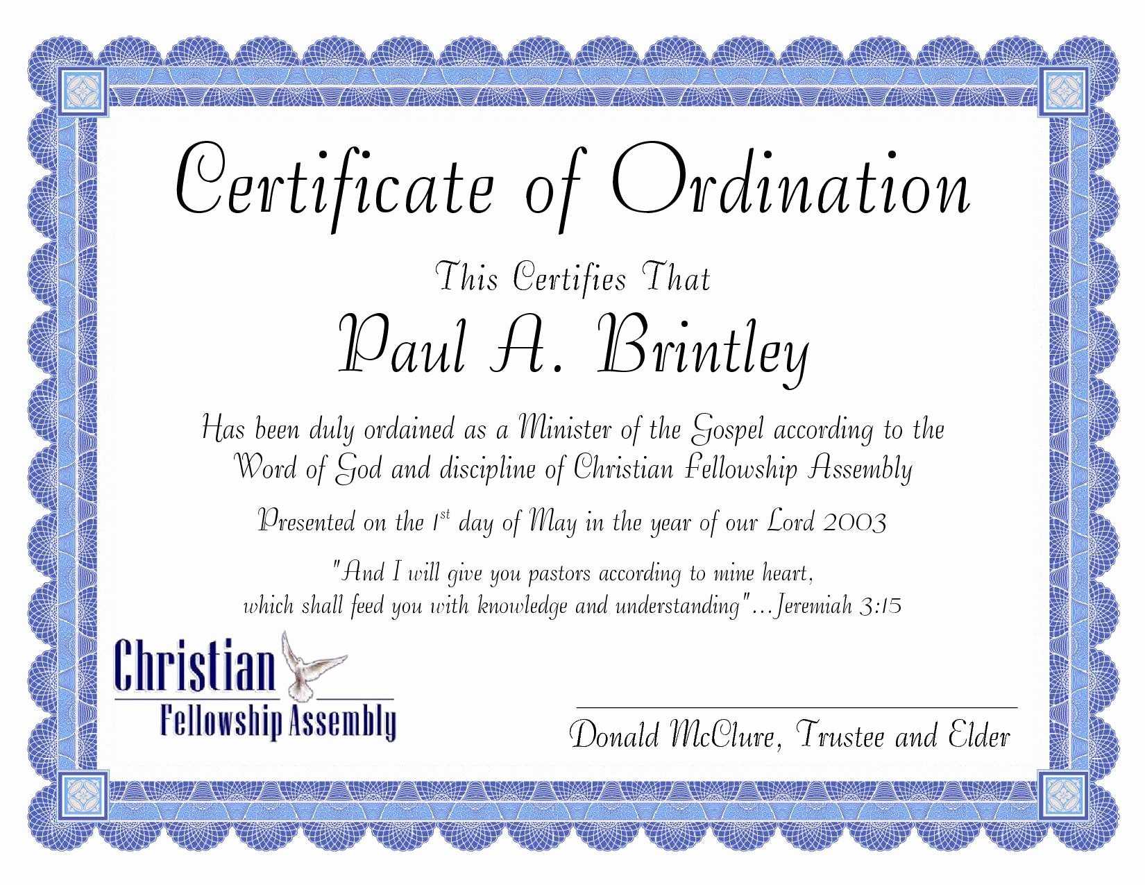 30 Fresh Minister License Certificate Template Pictures With Pertaining To Ordination Certificate Template