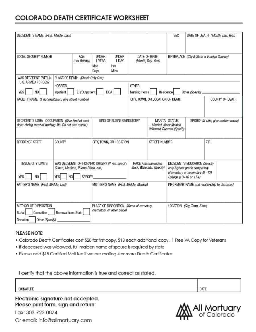 37 Blank Death Certificate Templates [100% Free] ᐅ Template Lab For Fake Death Certificate Template