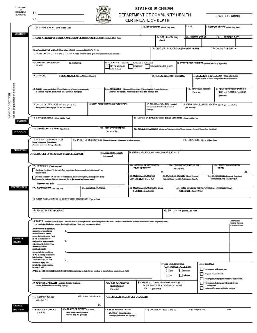 37 Blank Death Certificate Templates [100% Free] ᐅ Template Lab Pertaining To Fake Death Certificate Template