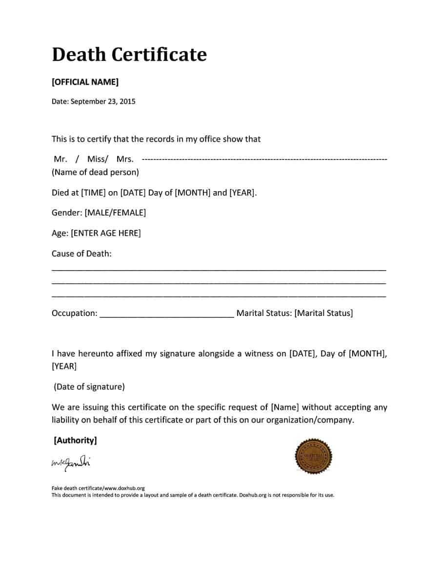 37 Blank Death Certificate Templates [100% Free] ᐅ Template Lab Regarding Mock Certificate Template