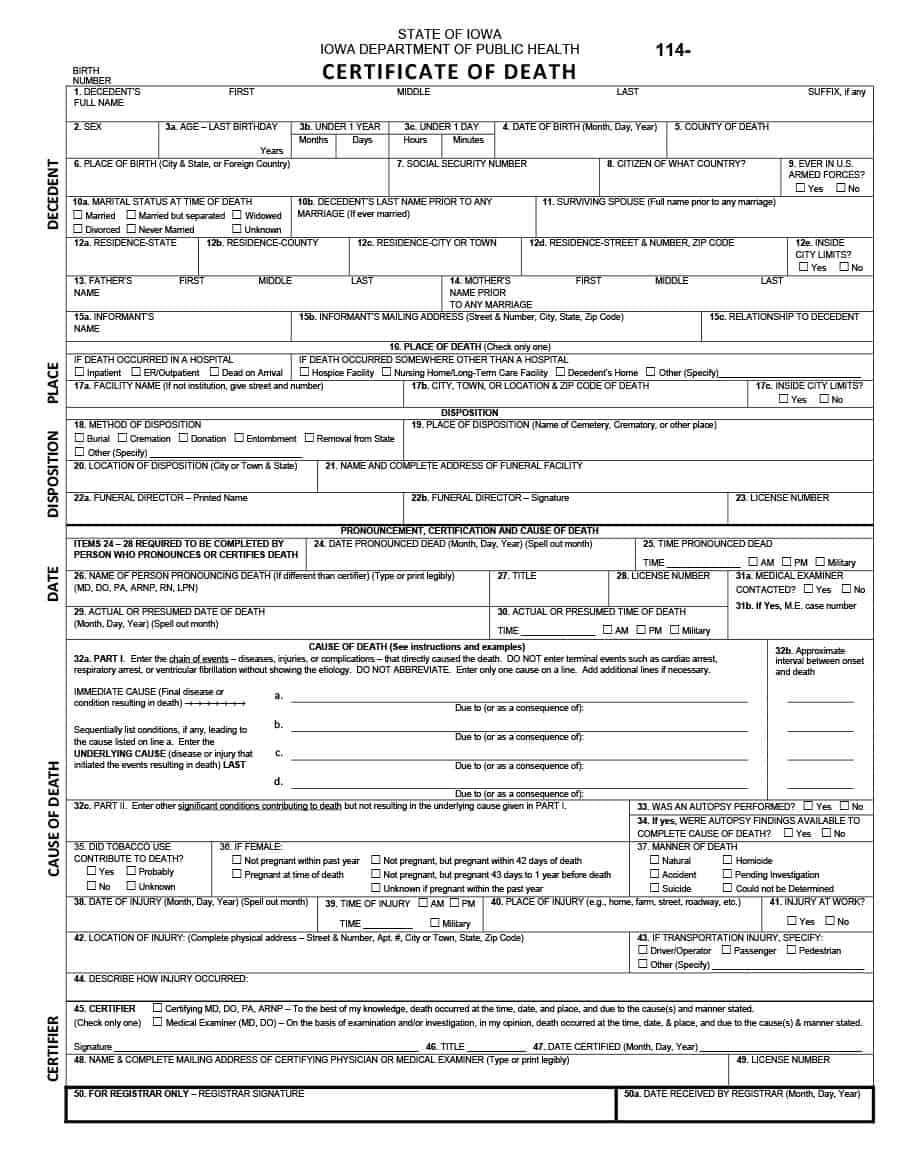 37 Blank Death Certificate Templates [100% Free] ᐅ Template Lab Within Fake Death Certificate Template