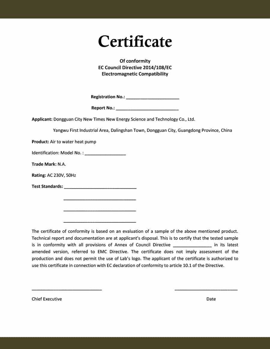 40 Free Certificate Of Conformance Templates & Forms ᐅ Pertaining To Certificate Of Compliance Template