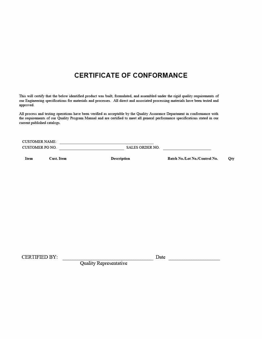 40 Free Certificate Of Conformance Templates & Forms ᐅ Throughout Certificate Of Conformance Template Free