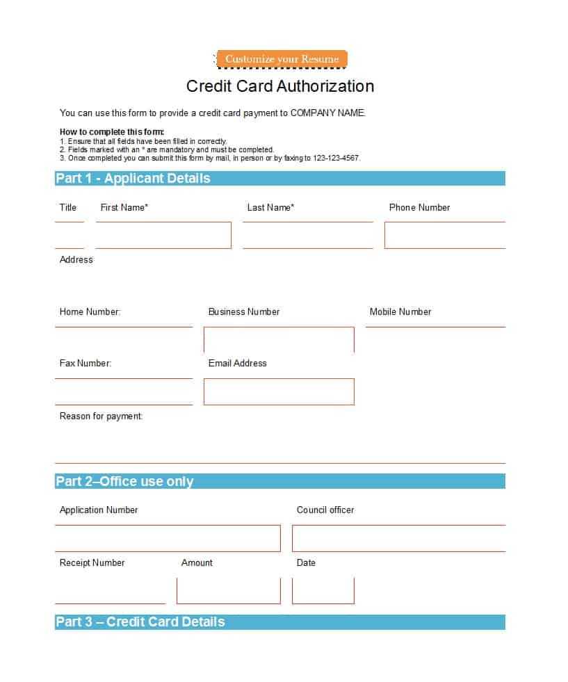 41 Credit Card Authorization Forms Templates {Ready To Use} Inside Credit Card Authorisation Form Template Australia