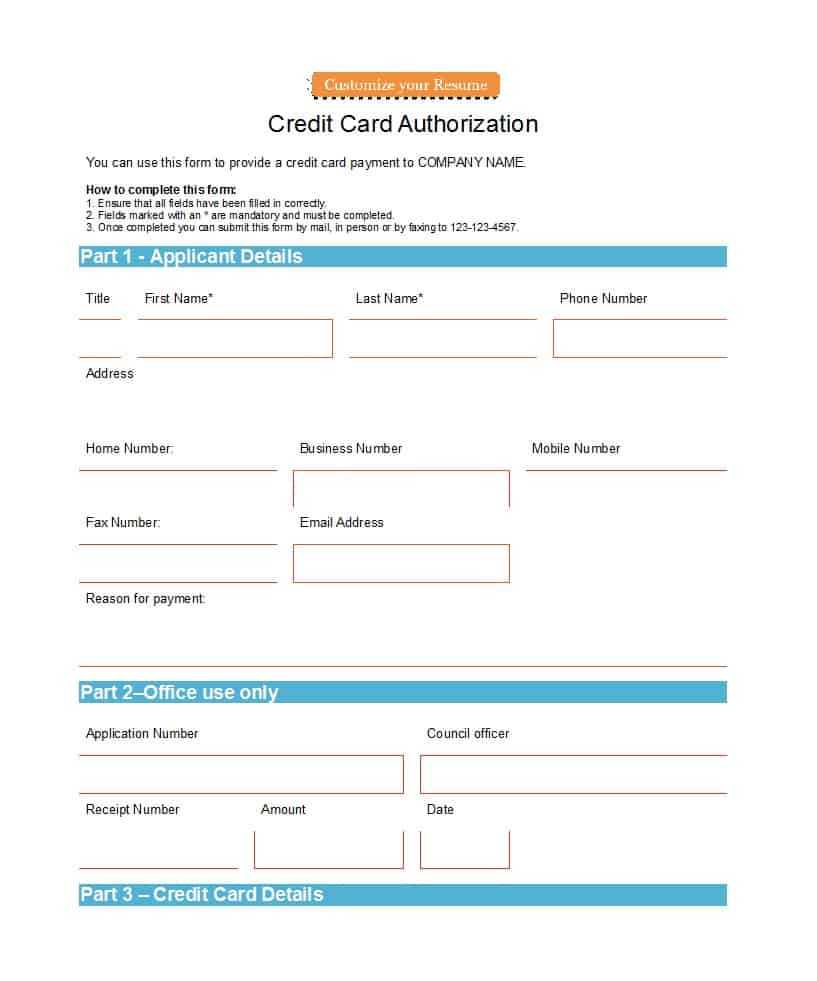 41 Credit Card Authorization Forms Templates {Ready To Use} Inside Credit Card Authorization Form Template Word