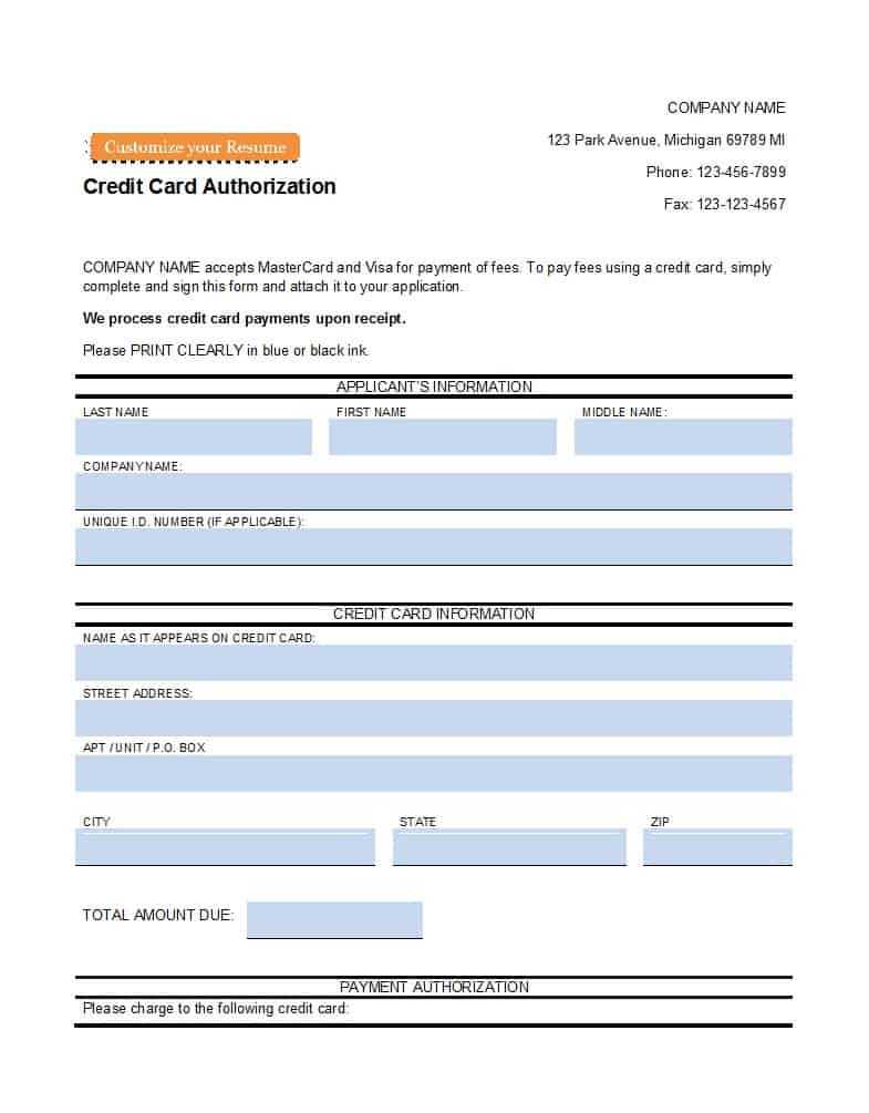 41 Credit Card Authorization Forms Templates {Ready To Use} Intended For Credit Card On File Form Templates