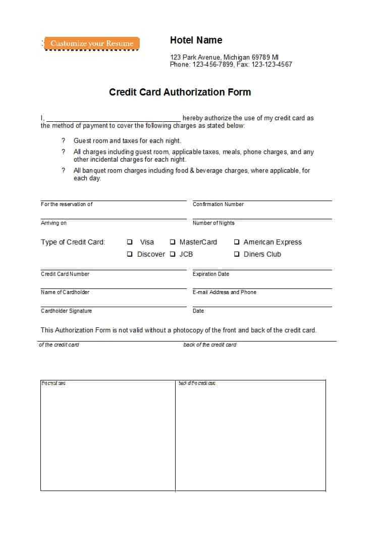 41 Credit Card Authorization Forms Templates {Ready To Use} Within Credit Card On File Form Templates