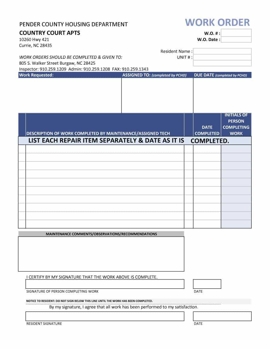 43+ Work Order Templates Download – Pdf Work Order Format!! Inside Mechanic Job Card Template