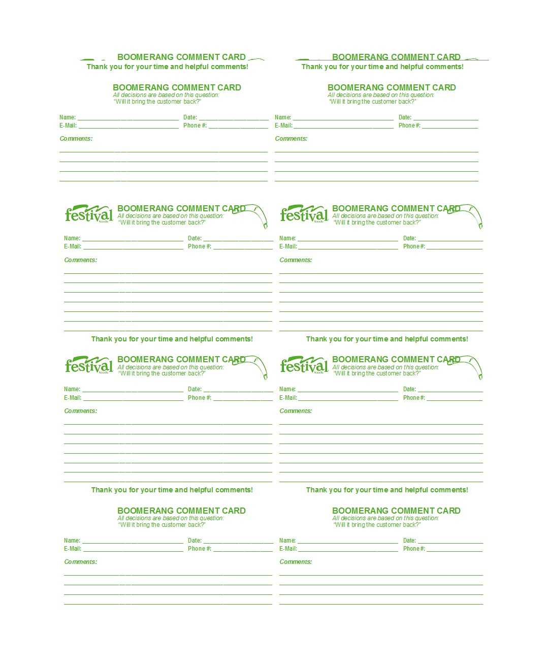 50 Printable Comment Card & Feedback Form Templates ᐅ For Survey Card Template