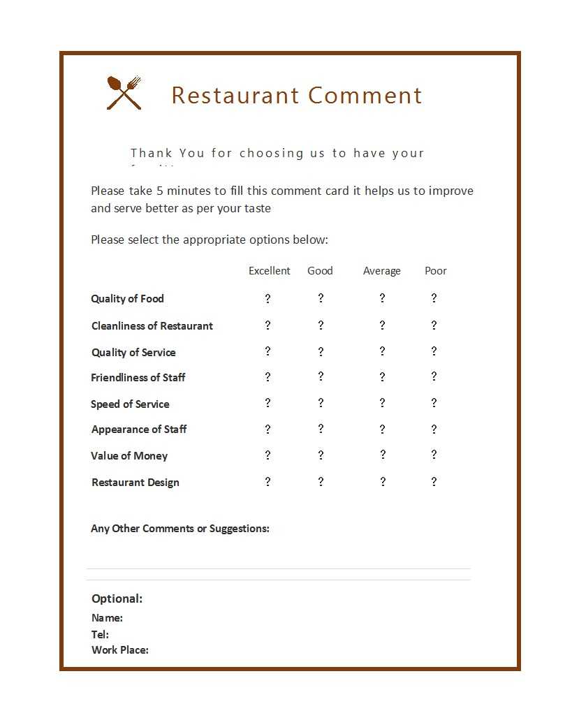 50 Printable Comment Card & Feedback Form Templates ᐅ Throughout Survey Card Template