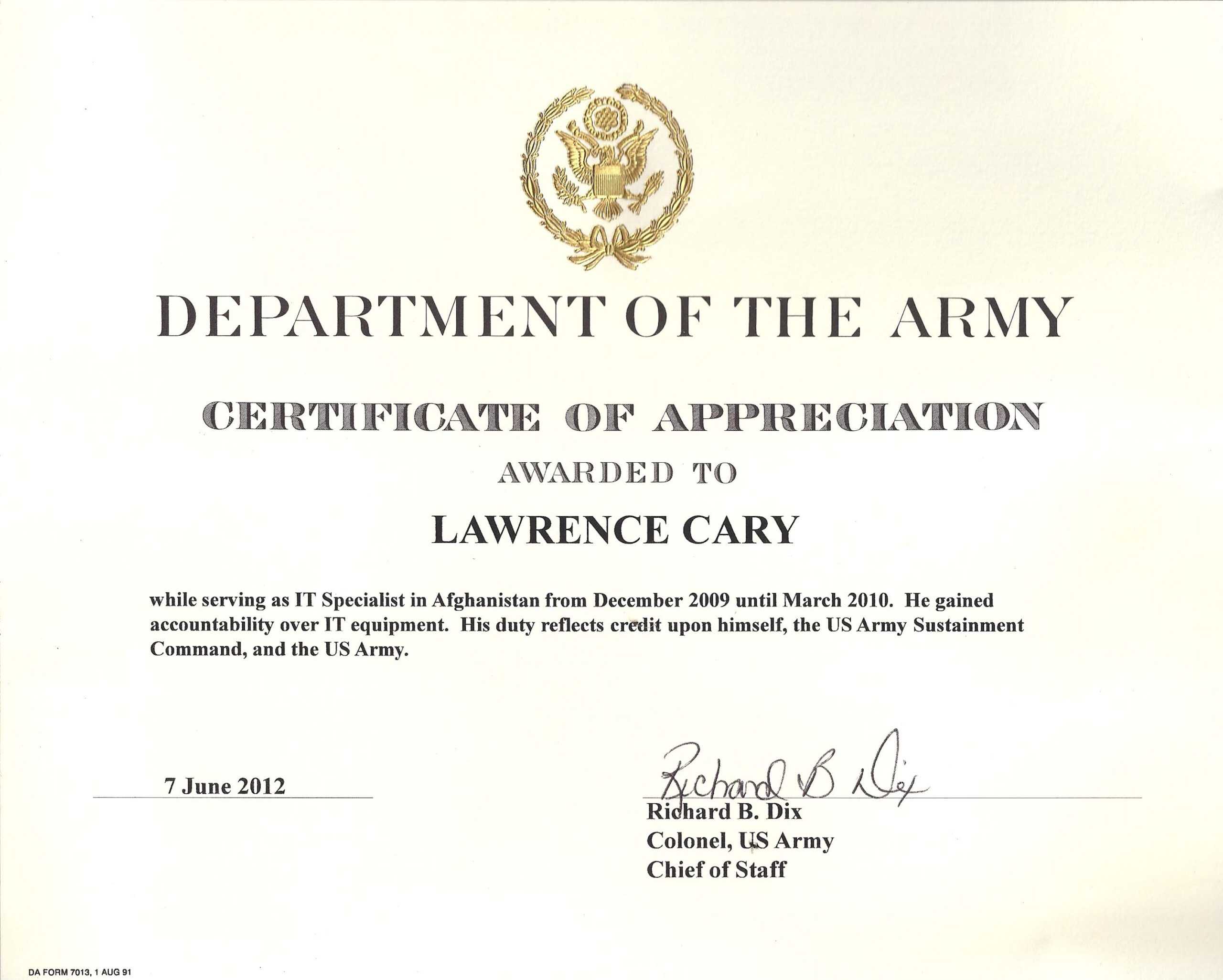 6+ Army Appreciation Certificate Templates - Pdf, Docx For Army Certificate Of Completion Template