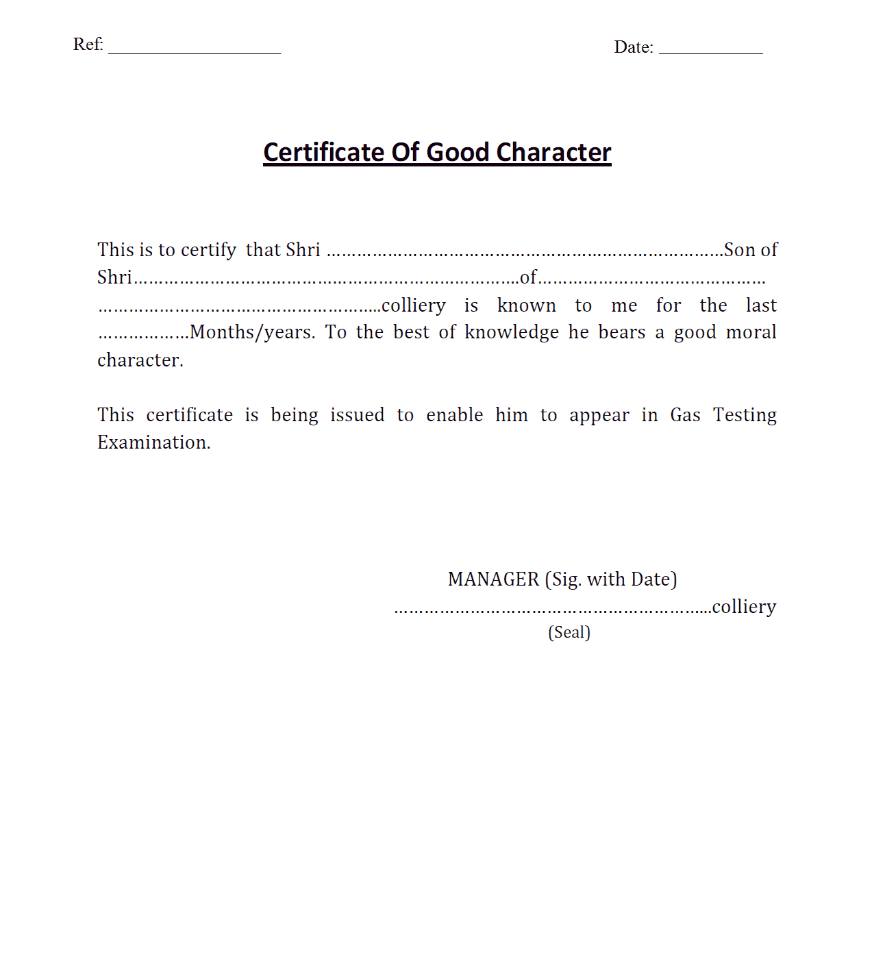 7+ Character Certificate Templates – Word Excel Samples For Good Conduct Certificate Template