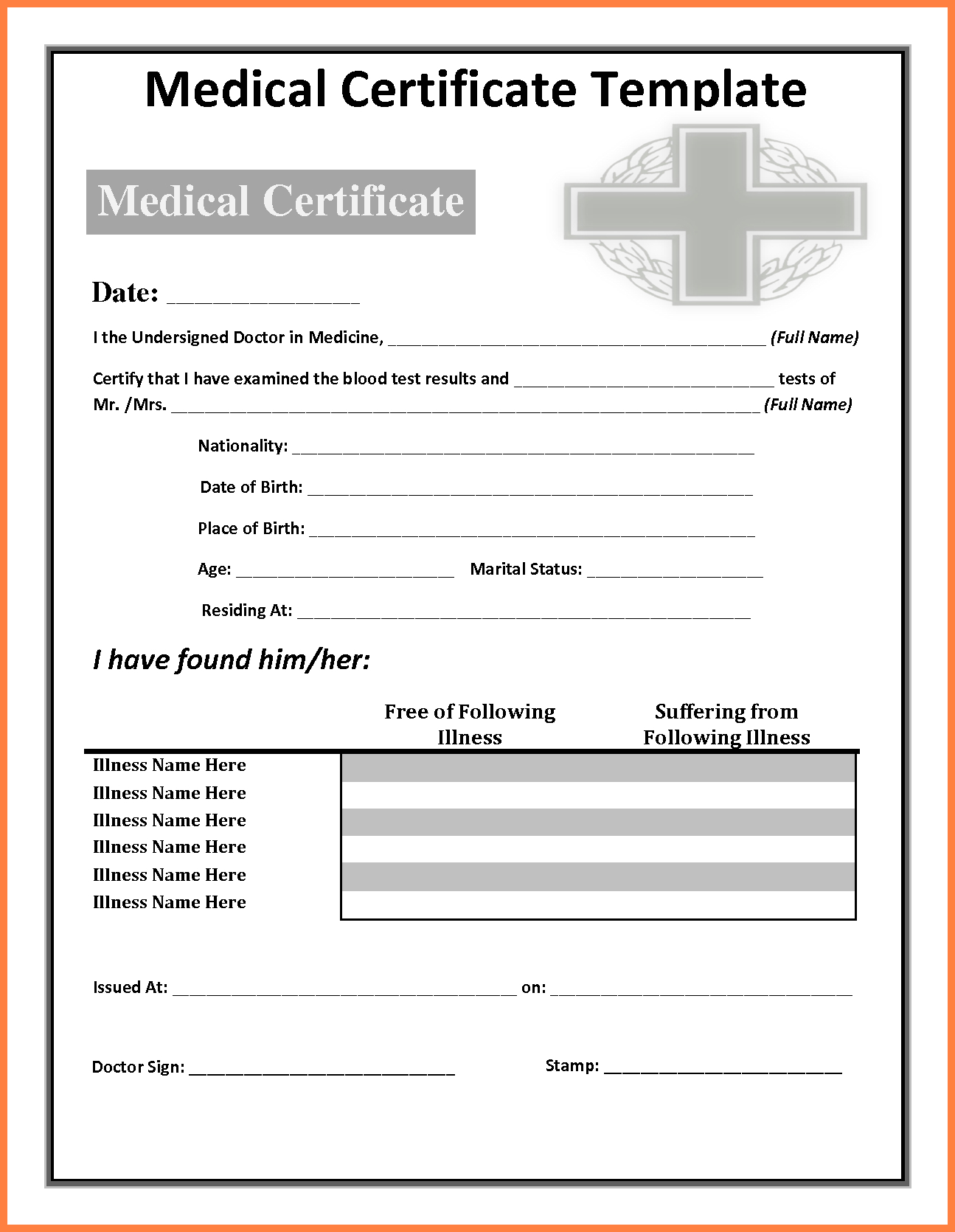 7+ Free Medical Certificate Download | Andrew Gunsberg For Free Fake Medical Certificate Template