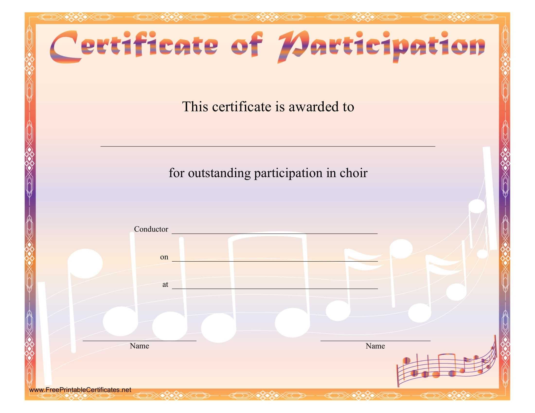 8+ Free Choir Certificate Of Participation Templates – Pdf Intended For Sample Certificate Of Participation Template