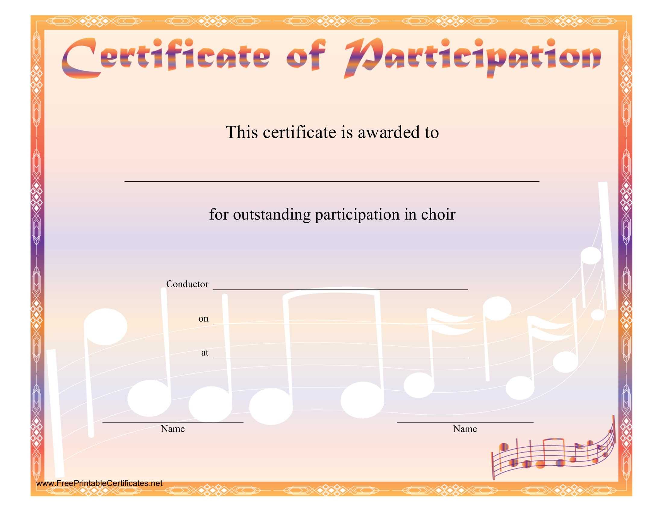 8+ Free Choir Certificate Of Participation Templates – Pdf With Regard To Choir Certificate Template