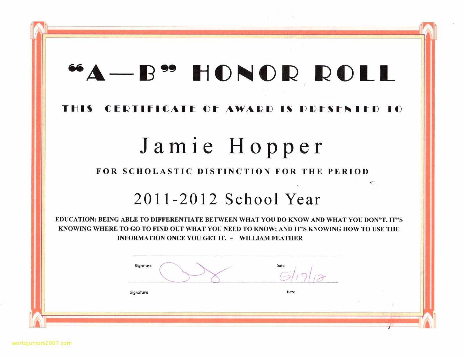 A/b Honor Roll Clipart Intended For Honor Roll Certificate Template