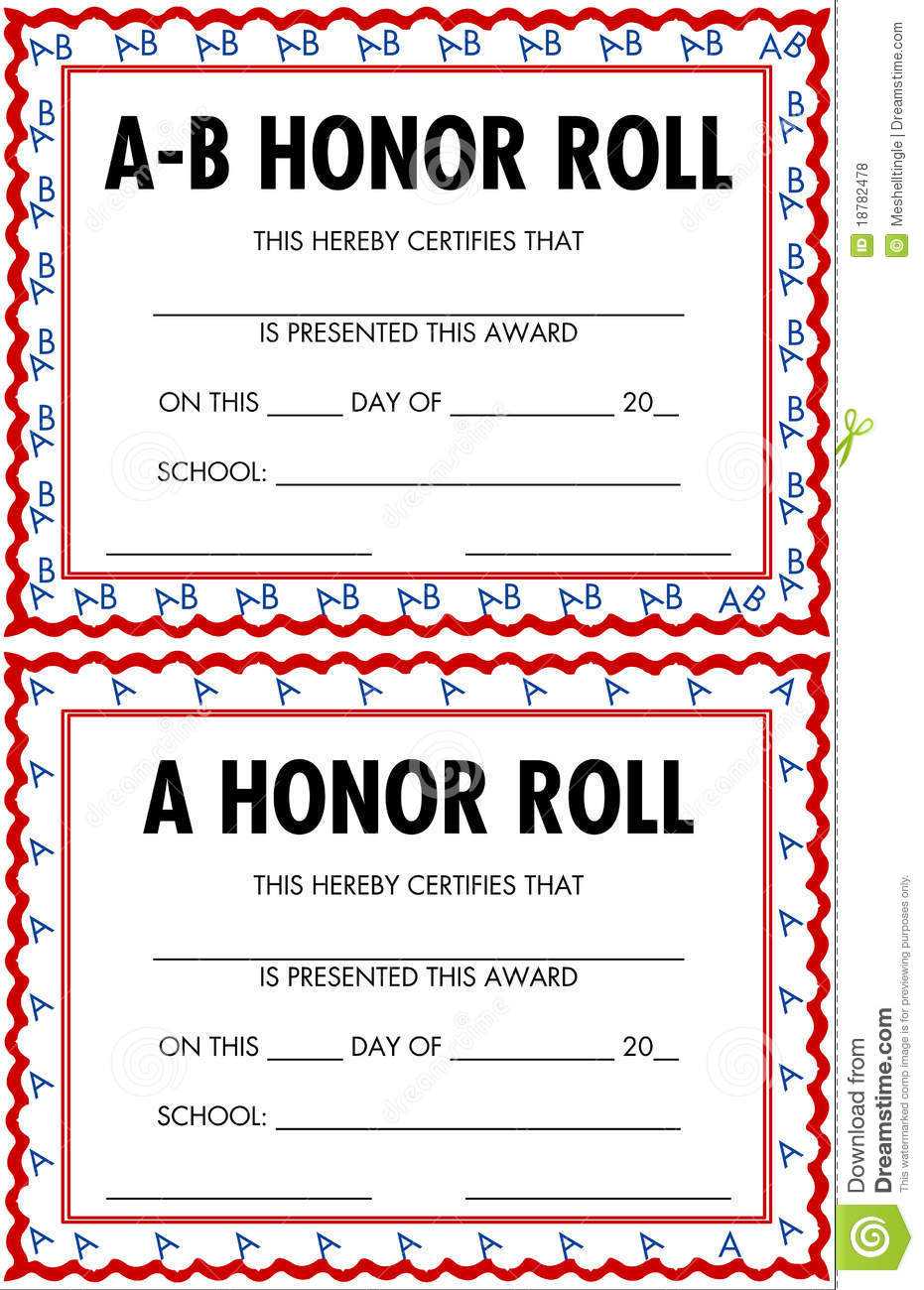 A/b Honor Roll Clipart Pertaining To Honor Roll Certificate Template