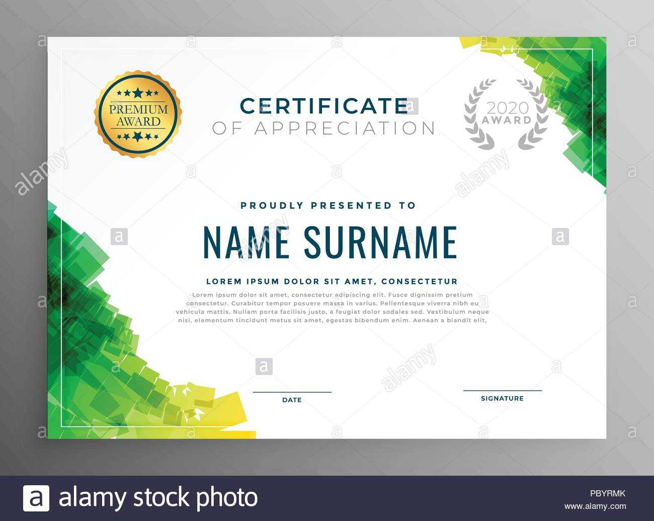 Abstract Green Certificate Of Appreciation Template Stock Throughout Boot Camp Certificate Template