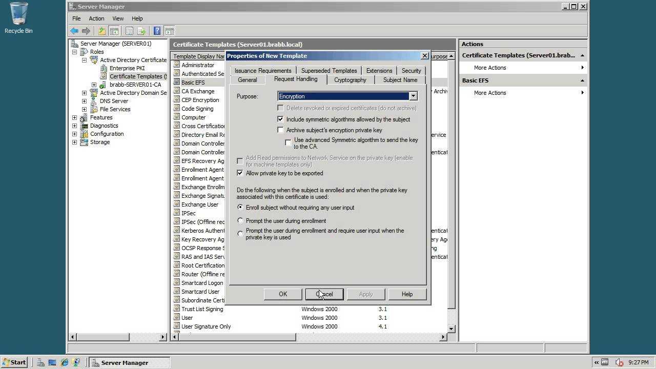 Act 11 3 Creating An Efs Certificate Template Throughout Active Directory Certificate Templates