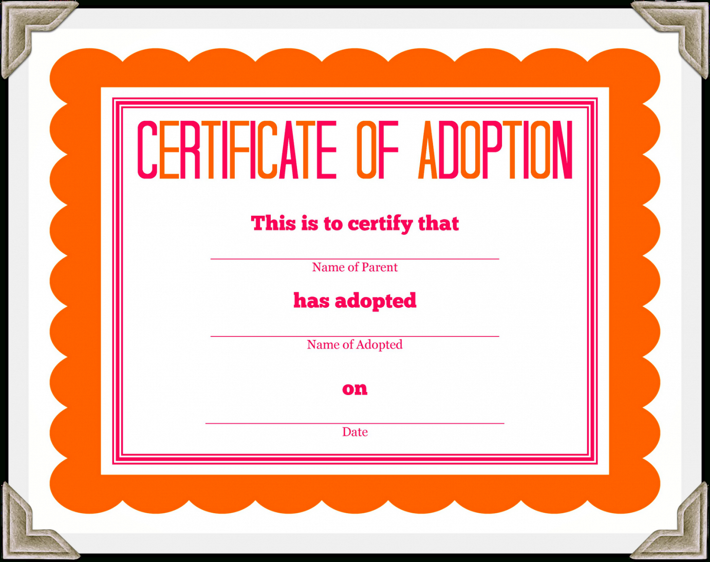 Adoption Certificate Template – Certificate Templates With Adoption Certificate Template