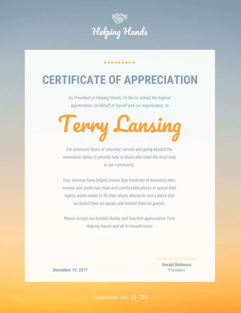 Appreciation Certificate Pertaining To Volunteer Certificate Templates