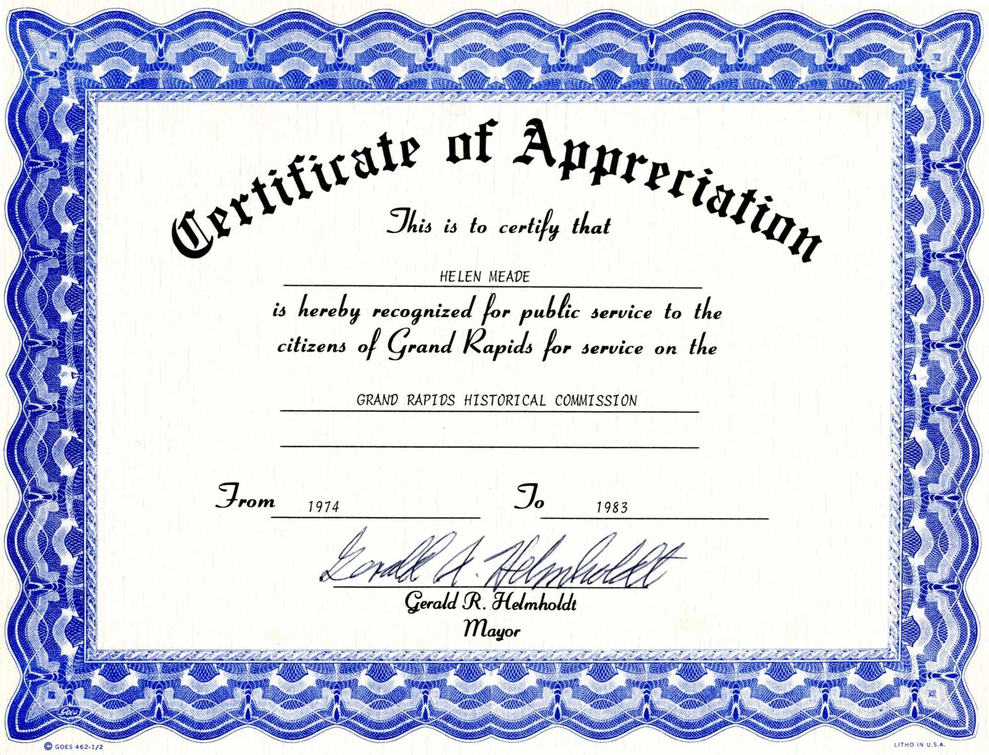 Appreciation Certificate Templates Free Download In In Appreciation Certificate Templates