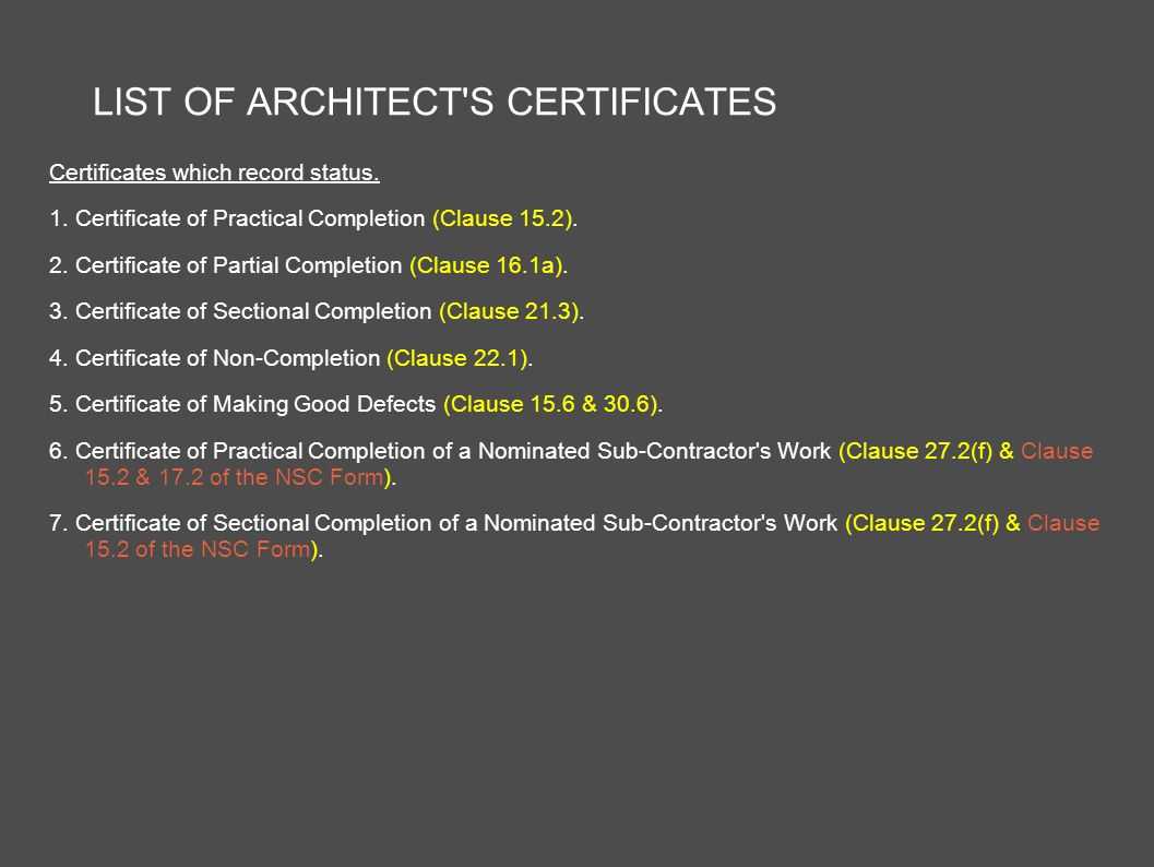 Architect's Certification Under The Pam Contract 2006 In Jct Practical Completion Certificate Template