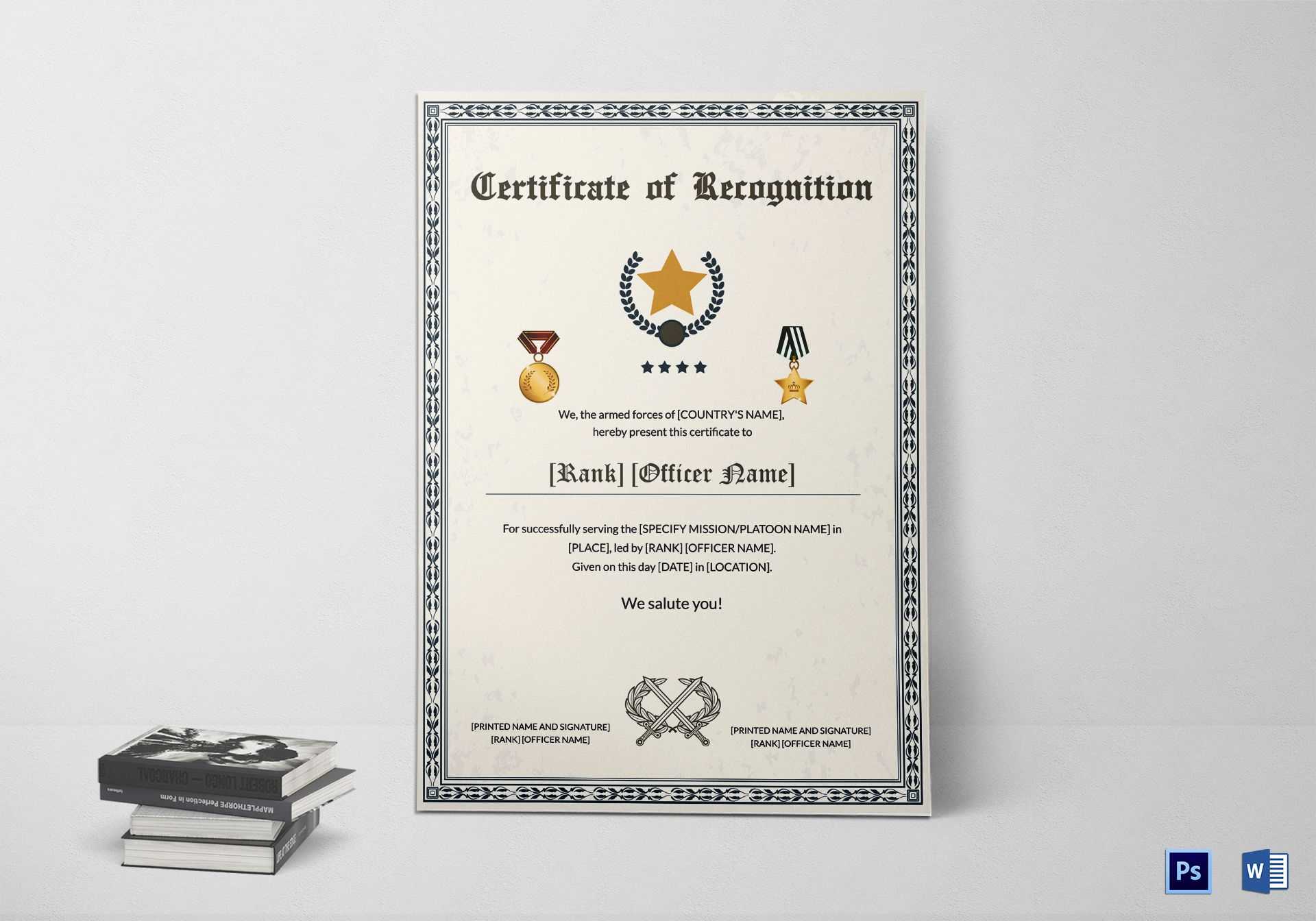 Army Thank You Certificate Of Service Template In Army Certificate Of Appreciation Template