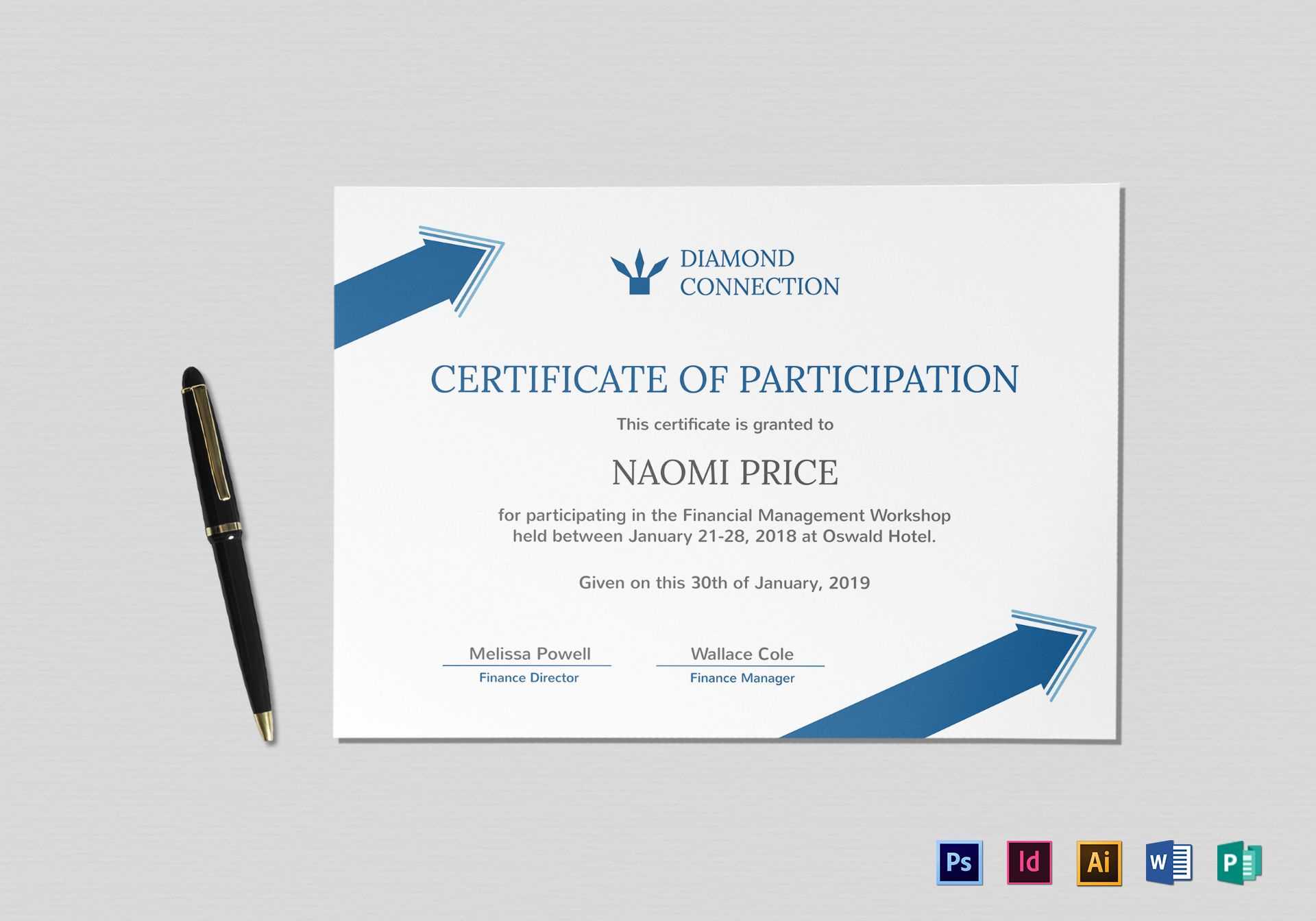 Arrow Style Participation Certificate Template Inside Indesign Certificate Template