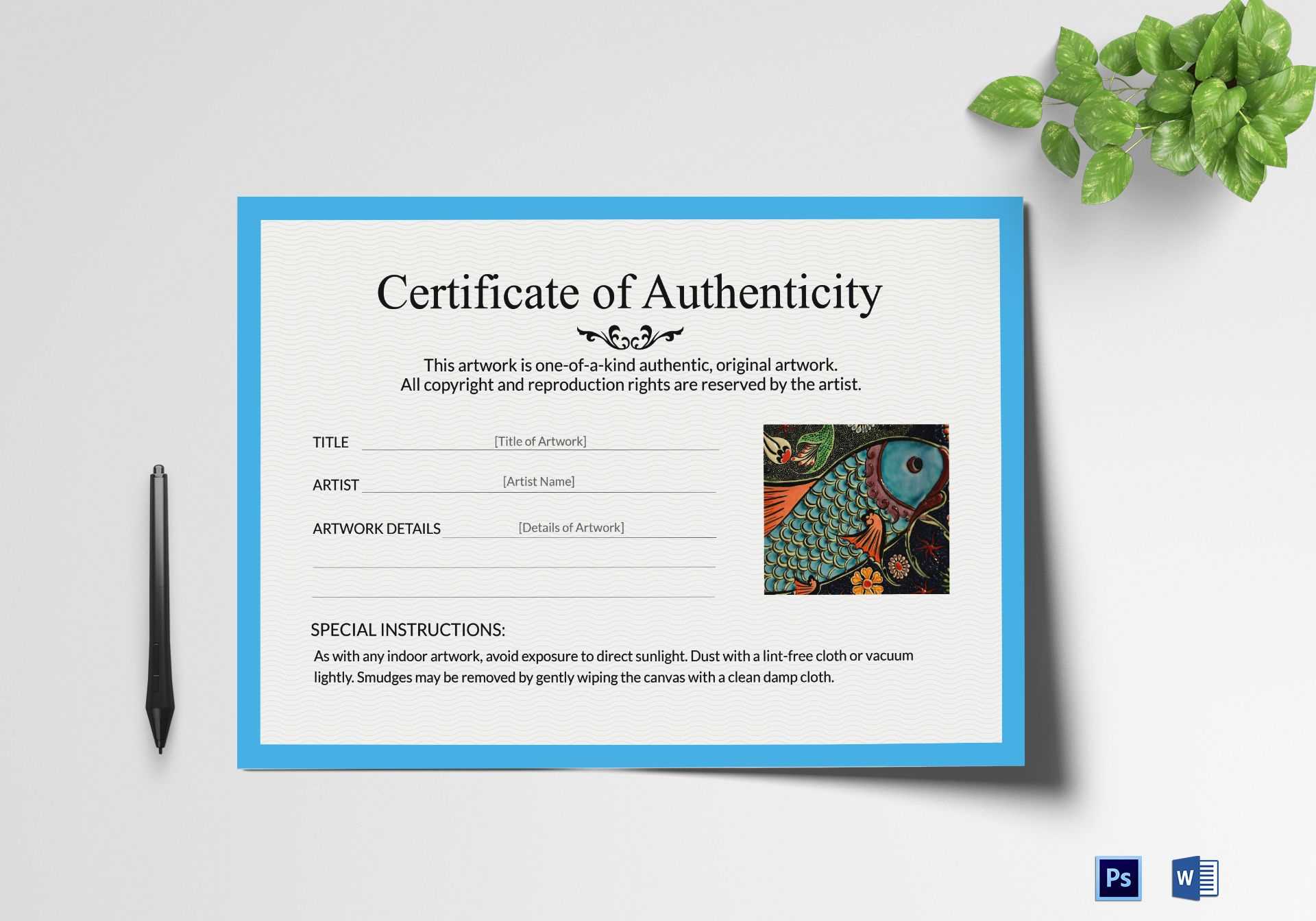 Artwork Authenticity Certificate Template Within Art Certificate Template Free