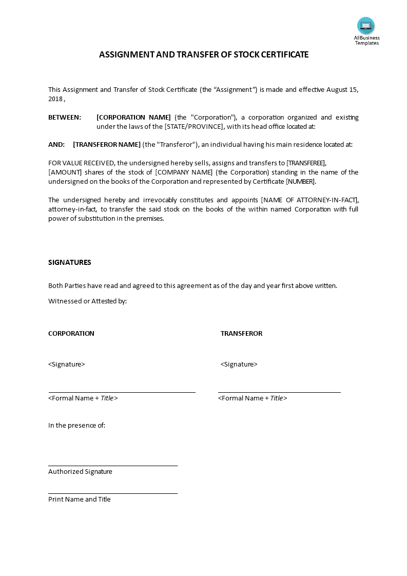 Assignment And Transfer Of Stock Certificate | Templates At With Corporate Secretary Certificate Template