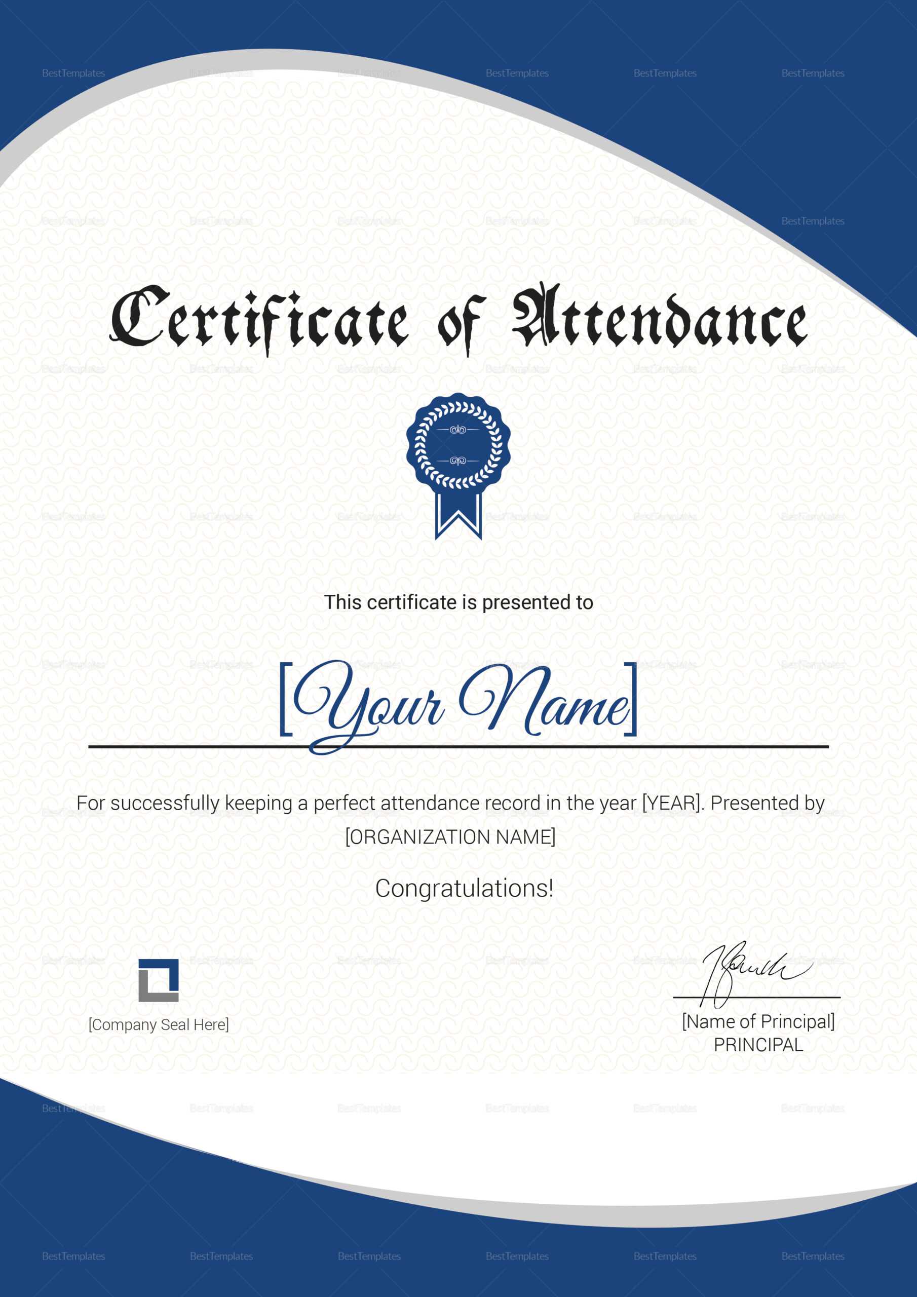 Attendance Certificate Template With Perfect Attendance Certificate Template