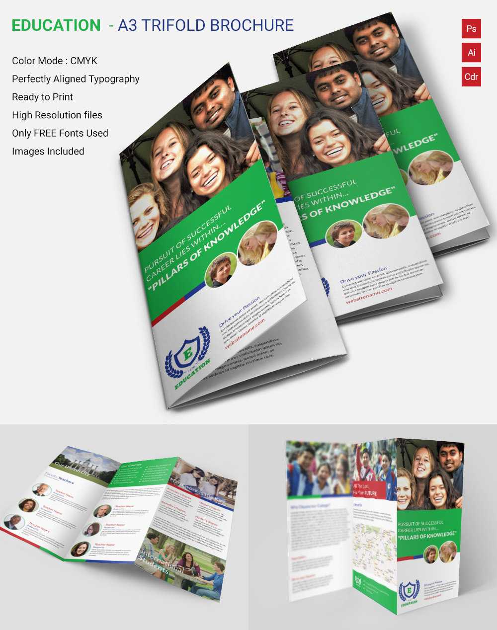 Attractive Education A3 Tri Fold Brochure Template | Free With Free Tri Fold Brochure Templates Microsoft Word