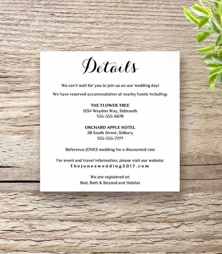 Attractive Wedding Invitation Detail Card Template With Wedding Hotel Information Card Template