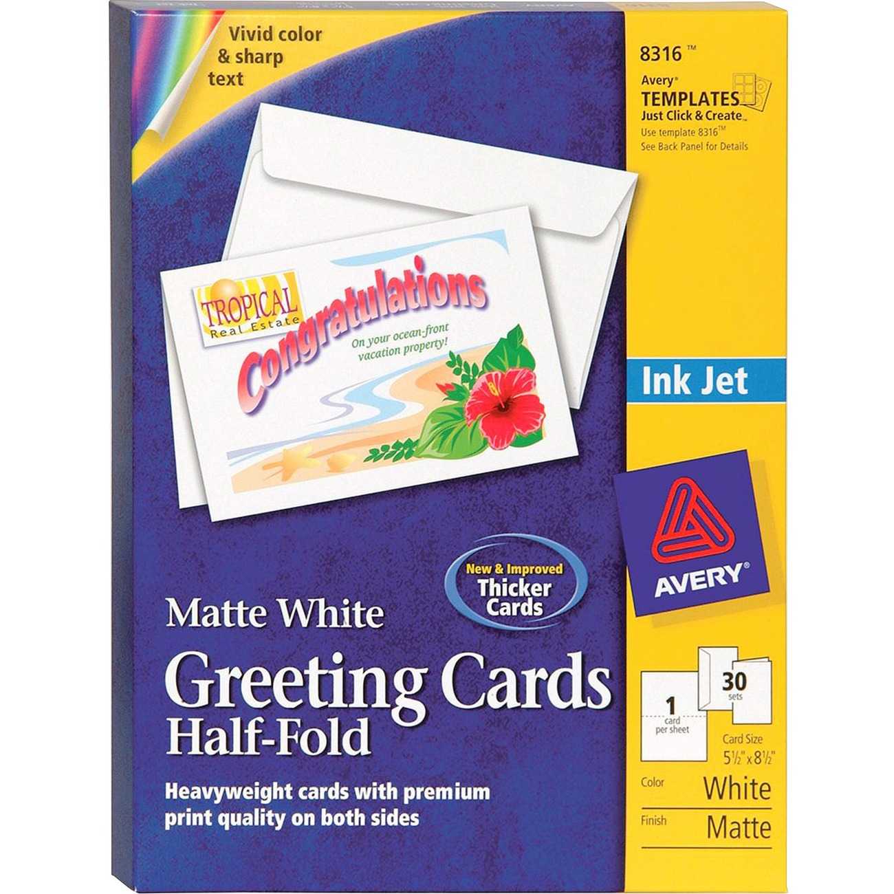 Avery® Half Fold Greeting Cards, Matte, 5 1/2" X 8 1/2", 30 Cards/envelopes  (8316) – 8 1/2" X 5 1/2" – Matte – 30 / Box – White Regarding Half Fold Greeting Card Template Word