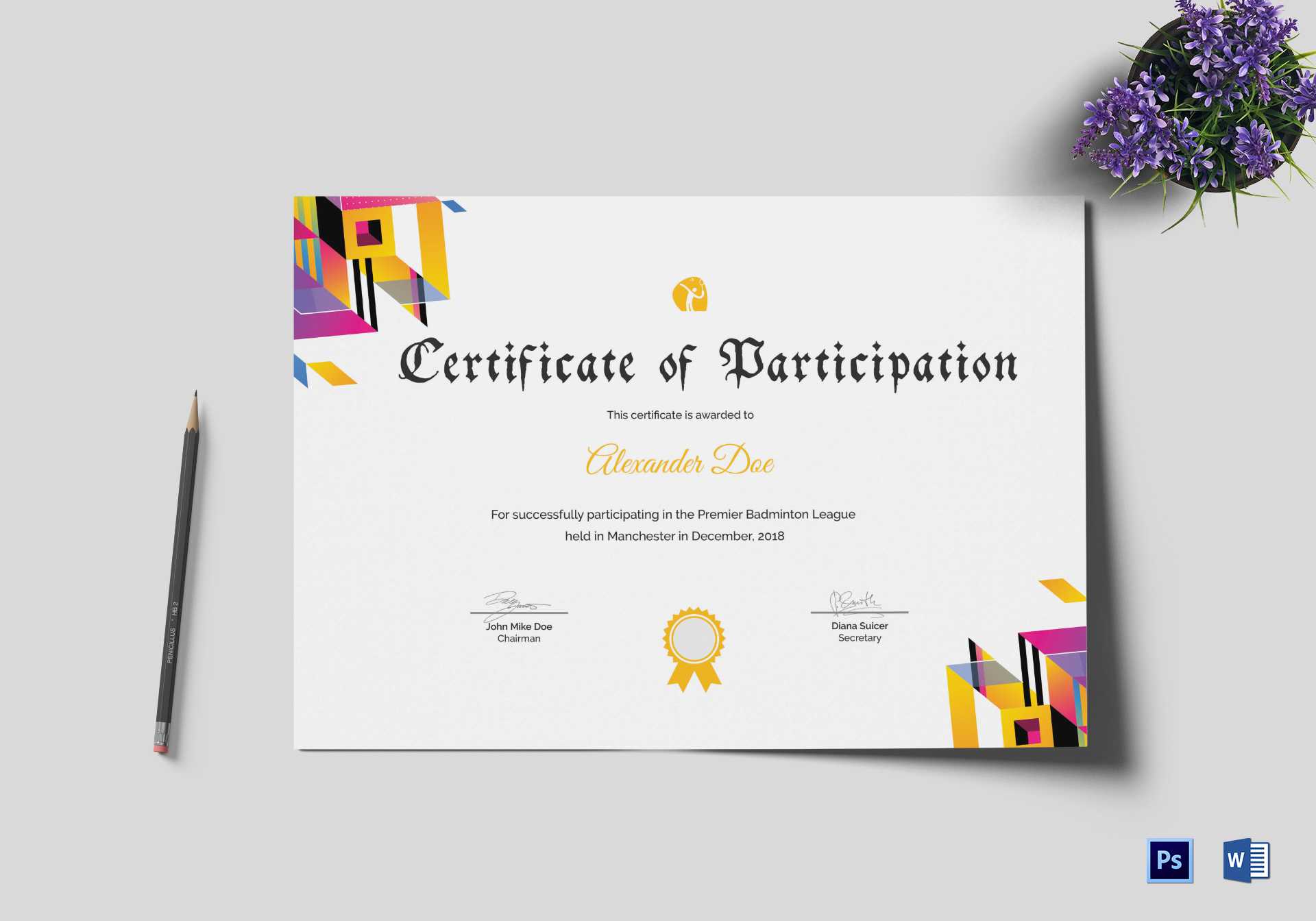 Badminton Participation Certificate Template For Templates For Certificates Of Participation