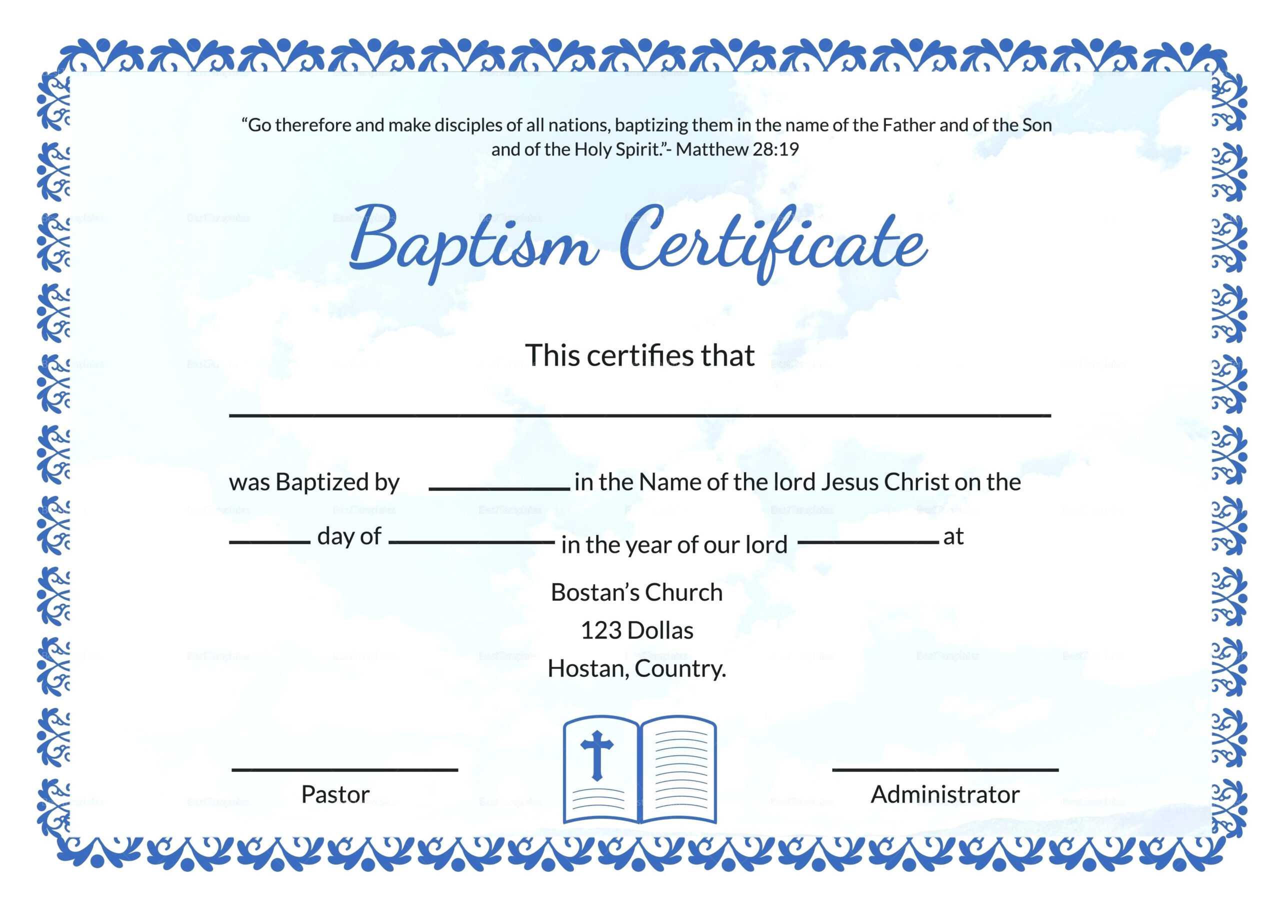 Baptism Certificate Template Word – Heartwork In Christian Baptism Certificate Template