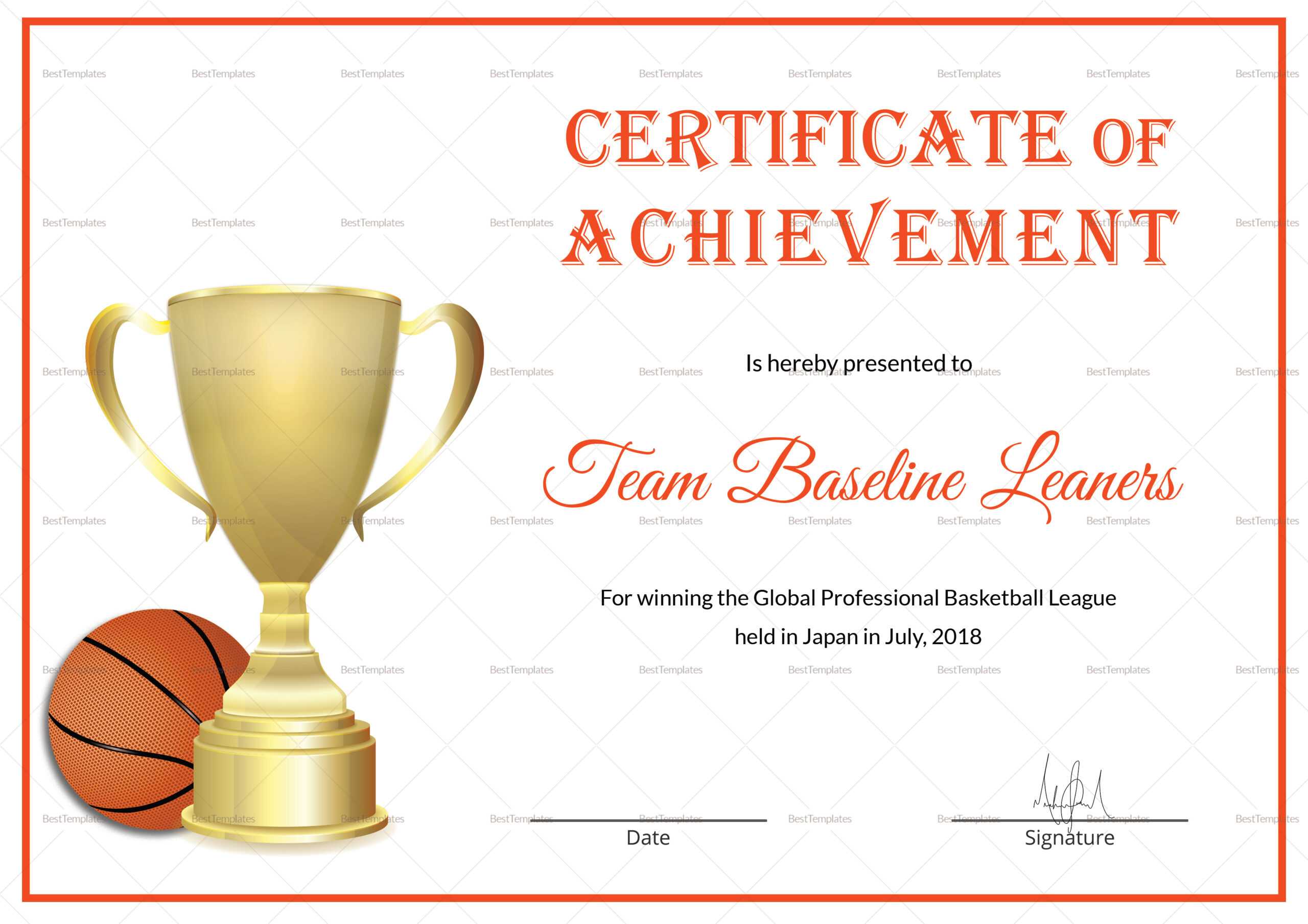 Basketball Achievement Certificate Template Throughout Basketball Certificate Template